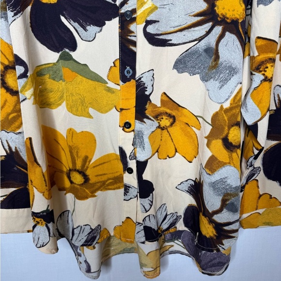 Bold Floral Button Down Blouse Cotton 2X Long Sleeve Casual Office Workwear - Picture 7 of 9